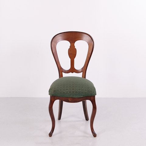 Chaise Ancienne en Bois Foncé avec Assise Verte vers 1860–1880