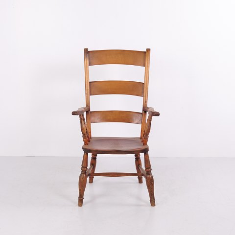 Fauteuil Ancien à Dossier Échelle et Pieds Tournés vers 1880–1900