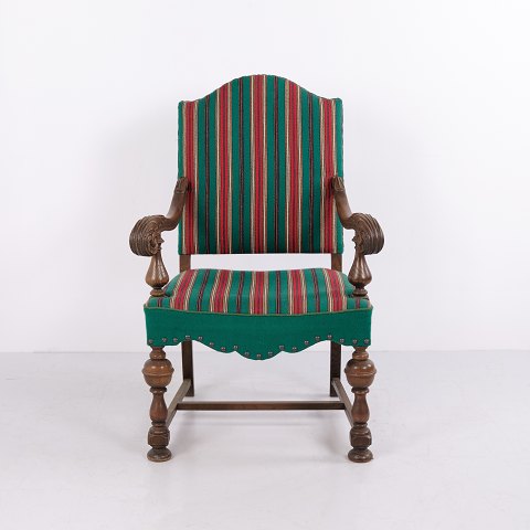 Fauteuil Ancien de Style Néo-Renaissance avec Tissu Rayé vers 1880–1900