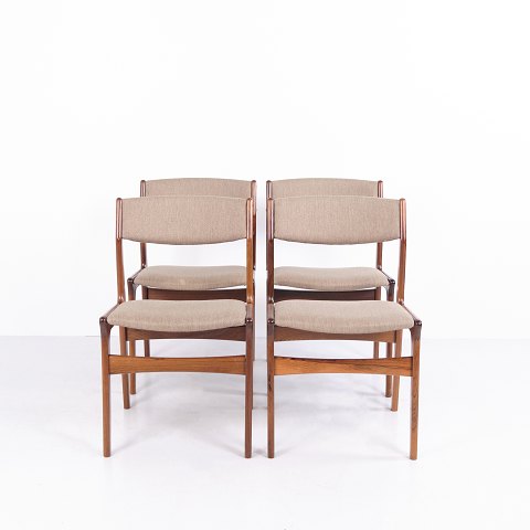 Ensemble de Quatre Chaises Erik Buch en Palissandre et Tissu Design Danois Années 1960
