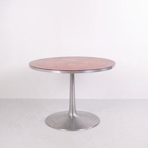 Table à Manger Ronde Bjørn Wiinblad avec Plateau Décoratif et Piètement en Aluminium Années 1960