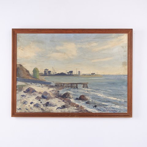 Frits Jacobsen Paysage Côtier avec Port 55 x 75 cm