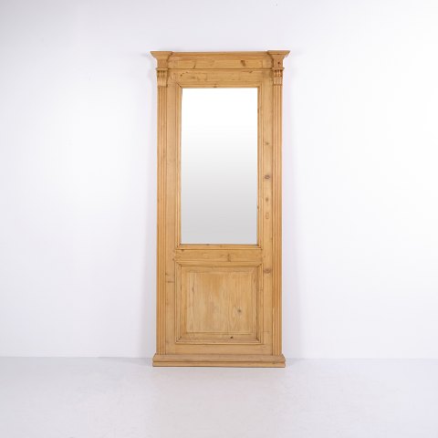 Grand Miroir Mural Ancien en Pin avec Pilastres XIXe Siècle 195 x 78 cm