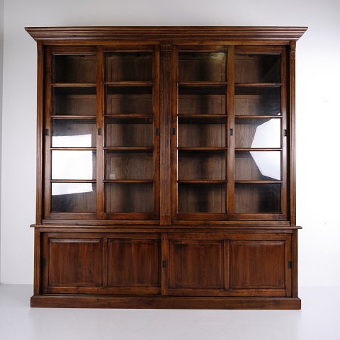 Grande Bibliothèque Ancienne en Chêne avec Portes Coulissantes Vitrées vers 1890–1910