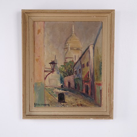 Vue de Montmartre avec le Sacré-Cœur Signée et Datée 1949 50 x 42 cm