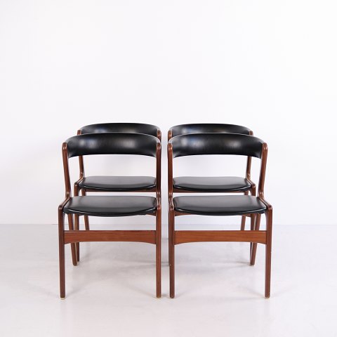 Ensemble de Quatre Chaises Modèle 68 en Teck et Cuir Noir Anderstrup Møbelfabrik Années 1960