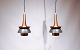 A pair of ceiling pendants in dark grey metal and copper by Jo Hammerborg from the 1960s.5000m2 showroom.