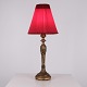Lampe de Table en Bois Doré avec Sculptures et Abat-Jour Rouge d’Origine des Années 1940