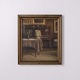 Peinture d’Intérieur “Dame au Piano” avec Cadre Doré des Années 1930