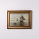 Peinture Marine avec Trois Voiliers près du Château de Kronborg dans un Cadre Doré des Années 1890
