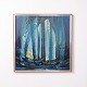 Peinture sur Toile au Motif Moderne dans des Tons Bleus des Années 1980