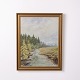 Landschaftsgemälde auf Leinwand aus den 1950er Jahren. Das Werk ist in einem Goldrahmen eingefasst und zeigt ein klassisches Naturmotiv mit Fokus auf Landschaft, Licht und Atmosphäre. Landschaftsmalerei gehörte im 20. Jahrhundert zu den beliebtesten Kunstgattungen in Dänemark und Europa.— Periode: 1950er Jahre— Motiv: Landschaft— Material: Öl auf Leinwand— Rahmen: Goldrahmen— Typ: Landsc