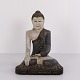 Statue de Bouddha en bois sculpté aux nuances claires et bleutées de Thaïlande, années 1920