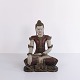 Statue de Bouddha en bois sculpté à patine rougeâtre de Thaïlande, années 1920