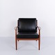 Fauteuil par Grete Jalk pour France & Søn en teck et cuir noir des années 1960