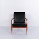 Fauteuil modèle 118 par Grete Jalk pour France & Søn en teck et cuir noir des années 1960
