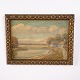 Peinture de Paysage sur Toile avec Ferme et Chemin dans un Cadre Doré Signée