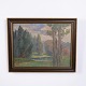 Peinture de Paysage sur Toile avec Arbres dans un Cadre Doré 39 x 48,5 cm