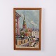 Peinture de Ville sur Toile avec Église dans un Cadre Doré 61 x 40 cm
