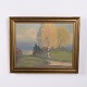 Peinture de Paysage sur Toile avec Bouleaux dans un Cadre Doré 40,5 x 50 cm