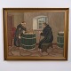 Peinture sur Toile avec Monastère et Moines dans un Cadre Doré 66 x 81 cm