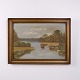 Peinture de Paysage sur Toile avec Lac, Roseaux et Arbres dans un Cadre Doré 55 x 75 cm