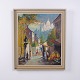 Peinture sur Toile avec Scène de Rue dans un Cadre Doré 72 x 62 cm