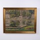 Peinture de Paysage sur Toile avec Parc et Lac dans un Cadre Doré 64 x 82 cm