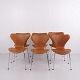 Ensemble de 6 Chaises Série 7 Arne Jacobsen en Cuir Cognac Elegance avec Piètement Chromé pour Fritz Hansen Modèle Haut