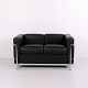 Canapé LC2 Deux Places en Cuir Noir et Acier Chromé par Cassina