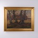 Peinture à l’Huile avec Paysage Forestier et Vieux Arbres Noueux dans un Cadre Doré Profilé 80 x 101 cm
