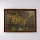 Peinture à l’Huile avec Paysage Forestier, Arbres et Eau dans un Cadre Foncé Profilé 76,5 x 107 cm