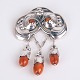 Broche Evald Nielsen en Argent 830 avec Pierres Orange