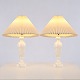 Paire de Lampes de Table Danoises en Albâtre Blanc avec Abat-jour Plissés Années 1960
