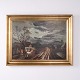 Peinture sur Toile avec Village et Charrette à Cheval Années 1930 58 x 76 cm