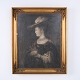 Estampe Portrait de Femme au Chapeau à Plume 59 x 48 cm