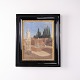 Peinture avec Ruines Antiques et Cyprès dans un Cadre Noir et Doré 60 x 50,5 cm